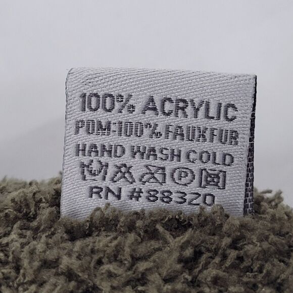 C.C. Korea Olive Green Sherpa Lined Cable Knit Beanie Hat Pom Pom Rolled Hem - Picture 7 of 7